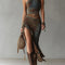 Ethnic-Style Printed One-Shoulder Maxi Dress with High Slit