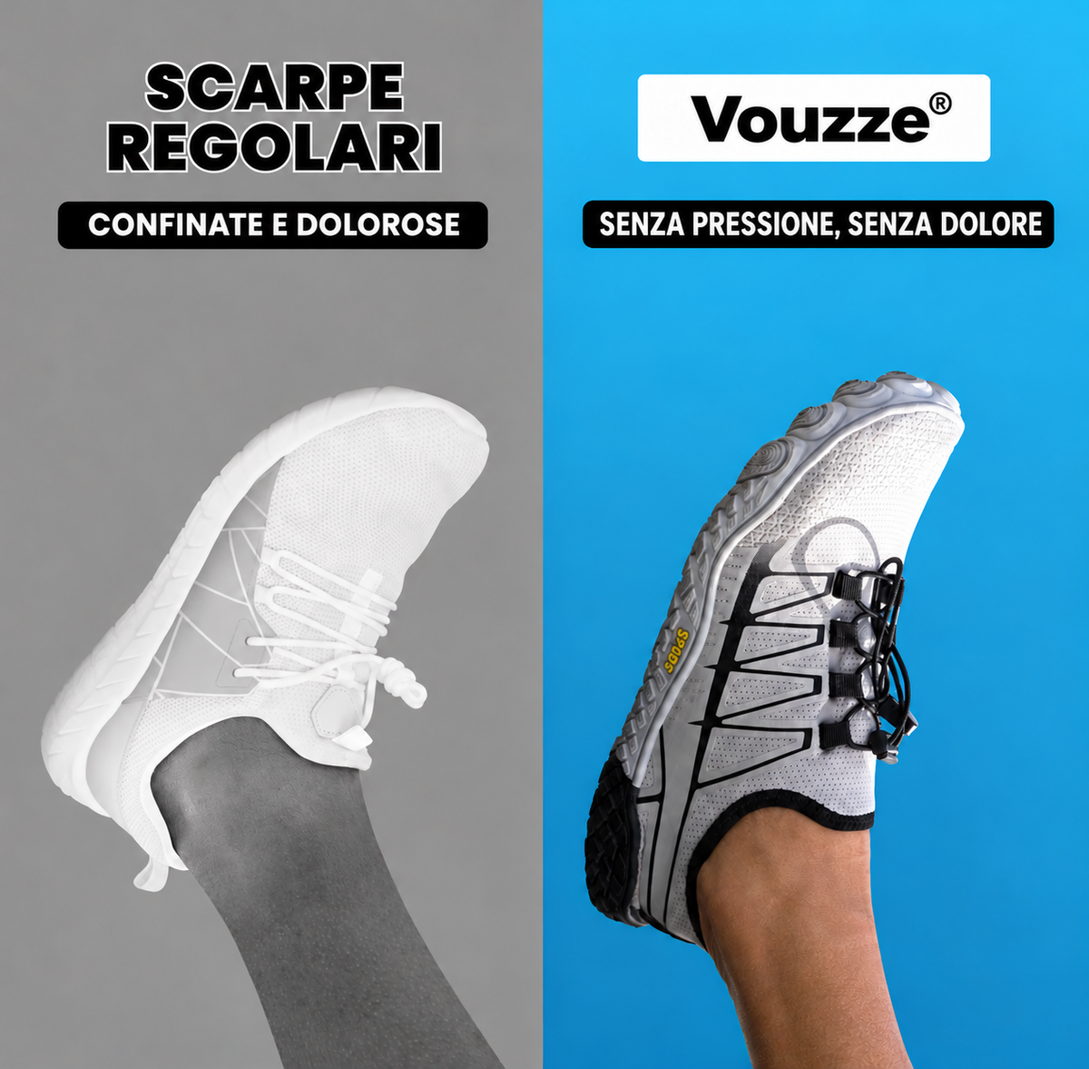 Scarpe tradizionali a confronto con le scarpe Vouzze