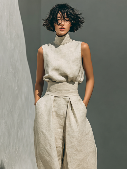 Maria - Women's Minimalist Tank Top & Wide-Leg Pants Set