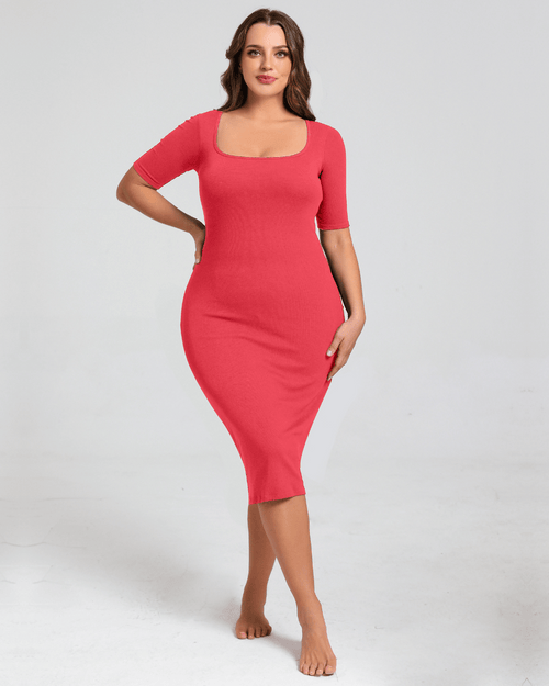 Short Sleeve Midi Shapewear Dress