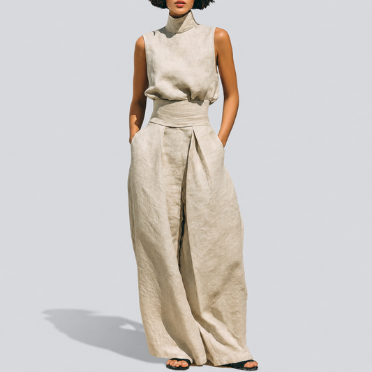 Maria - Women's Minimalist Tank Top & Wide-Leg Pants Set
