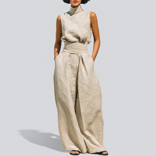Maria - Women's Minimalist Tank Top & Wide-Leg Pants Set