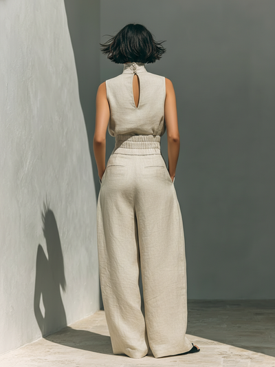 Maria - Women's Minimalist Tank Top & Wide-Leg Pants Set