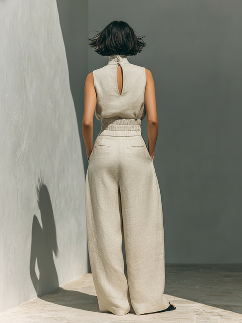 Maria - Women's Minimalist Tank Top & Wide-Leg Pants Set