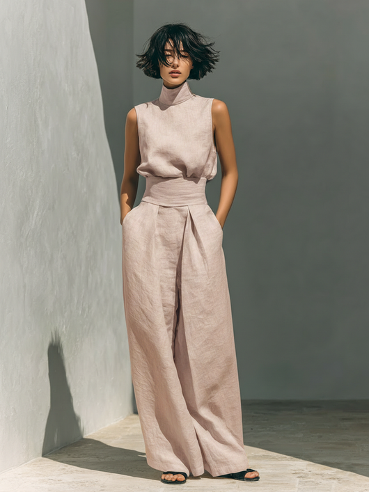 Maria - Women's Minimalist Tank Top & Wide-Leg Pants Set