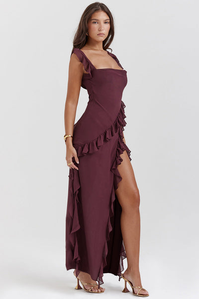 Vestido largo Amira – Ciruela oscuro