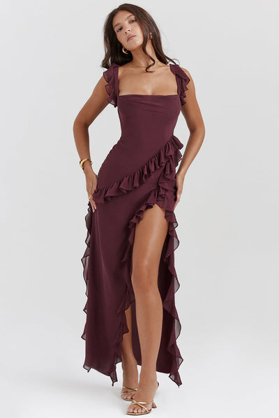 Vestido largo Amira – Ciruela oscuro