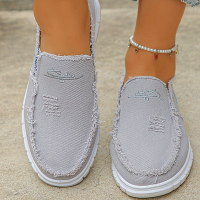 Distressed Canvas Loafers