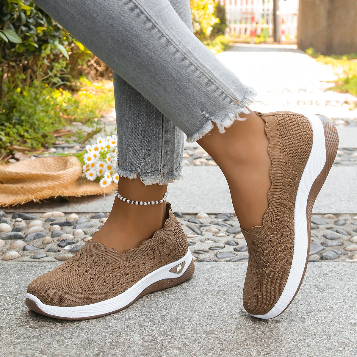 Sneakers Slip-On Donna in Maglia con Suola Rialzata