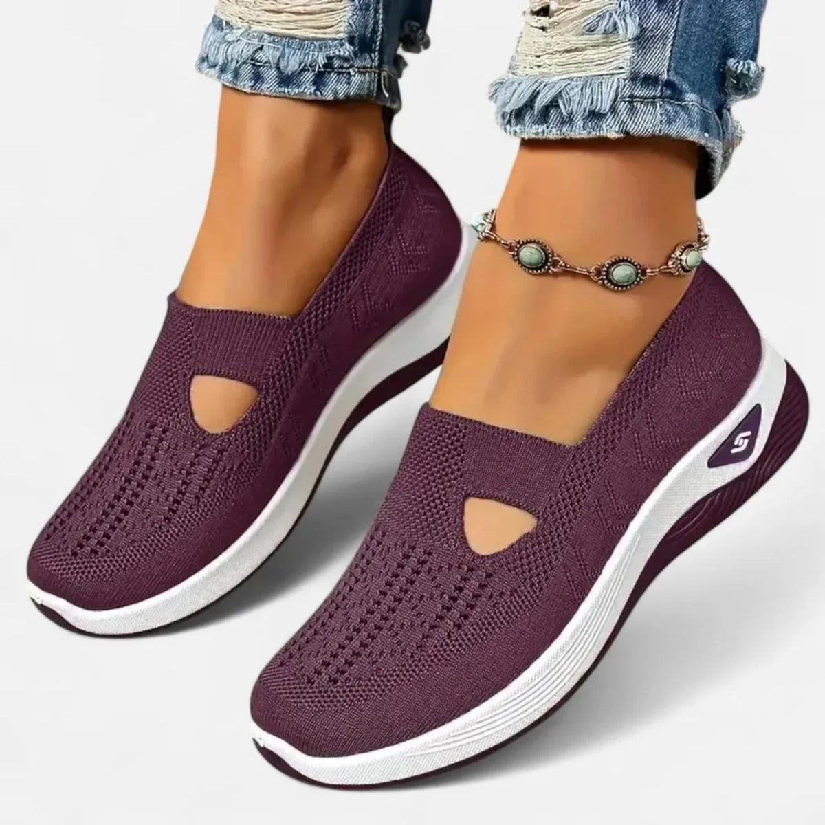 Scarpe slip-on donna in mesh viola scuro