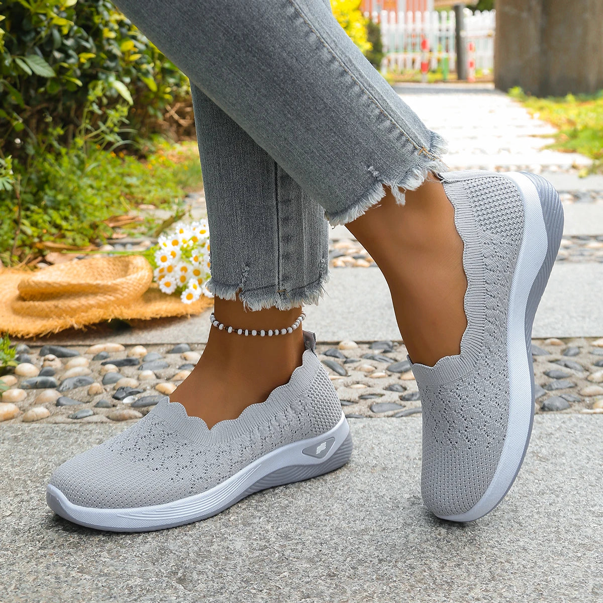 Sneakers Slip-On Donna in Maglia con Suola Rialzata
