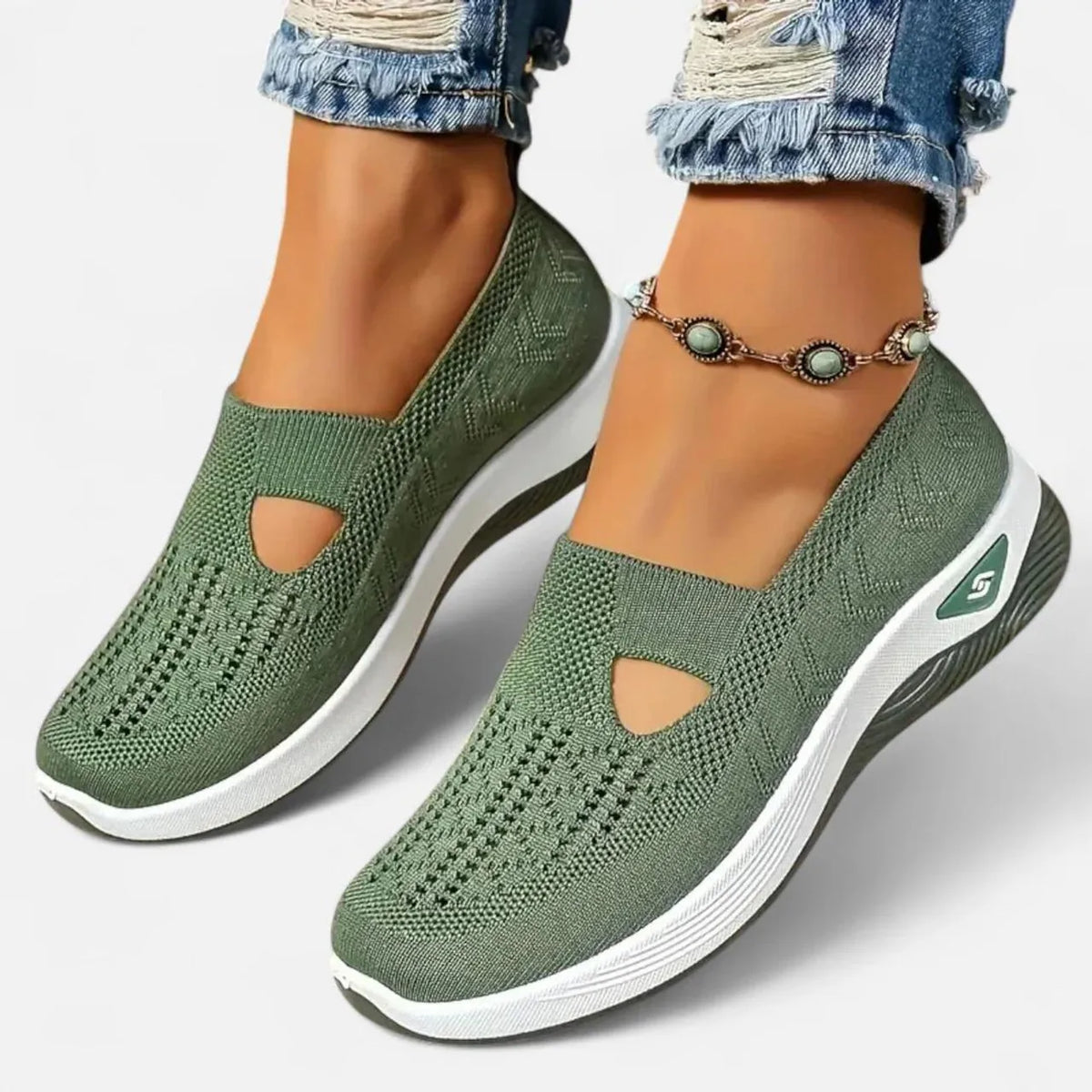 Scarpe slip-on donna in mesh verde