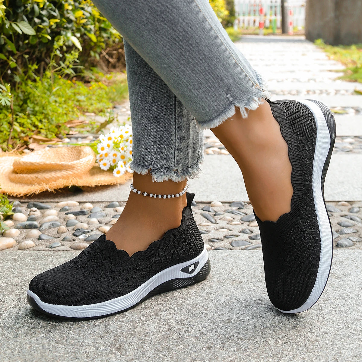 Sneakers Slip-On Donna in Maglia con Suola Rialzata