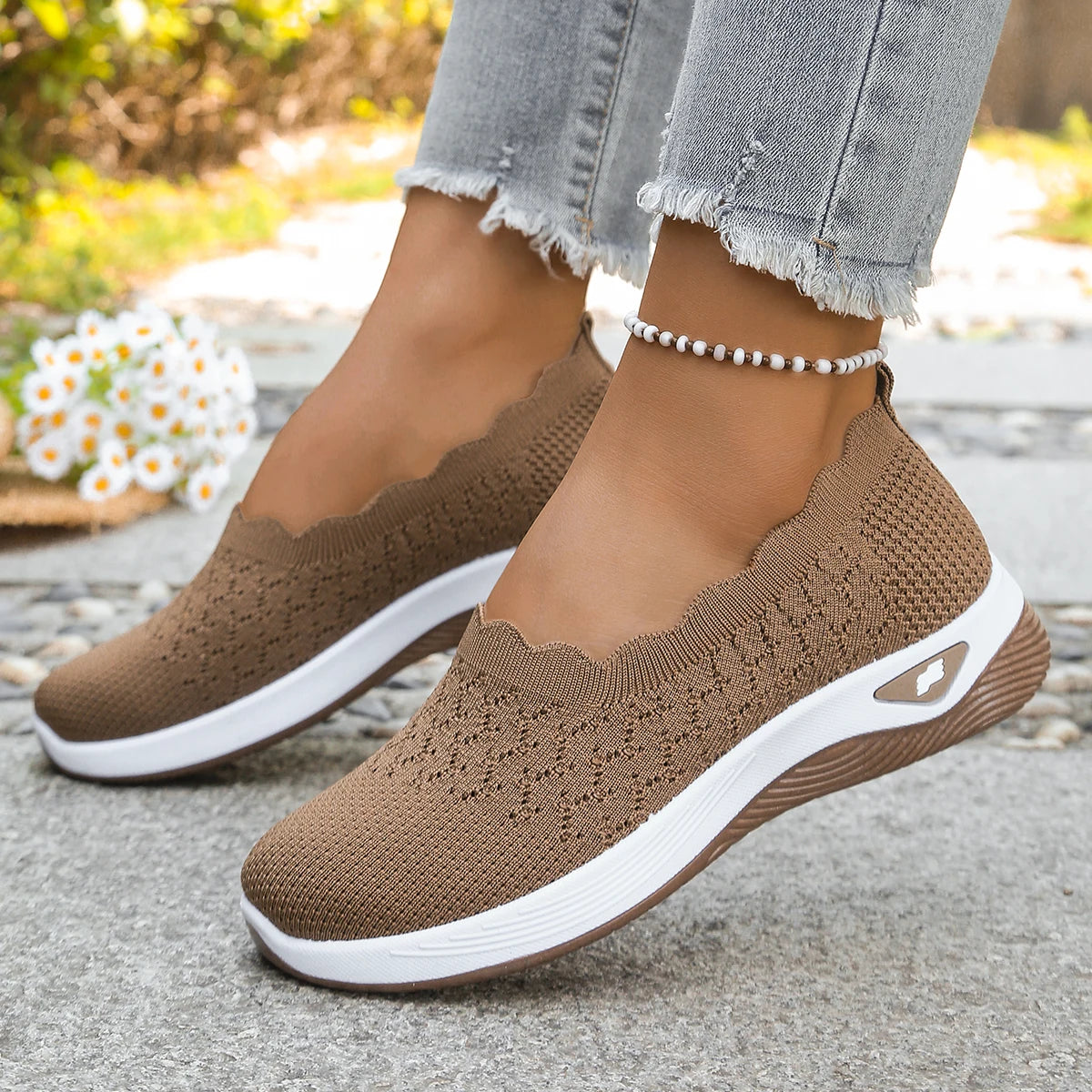 Sneakers Slip-On Donna in Maglia con Suola Rialzata