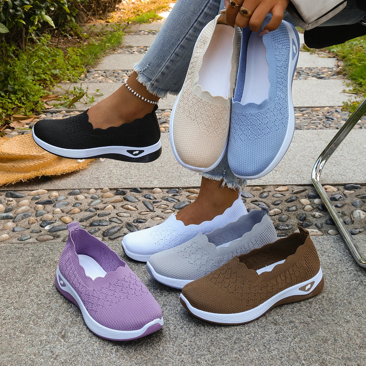 Sneakers Slip-On Donna in Maglia con Suola Rialzata