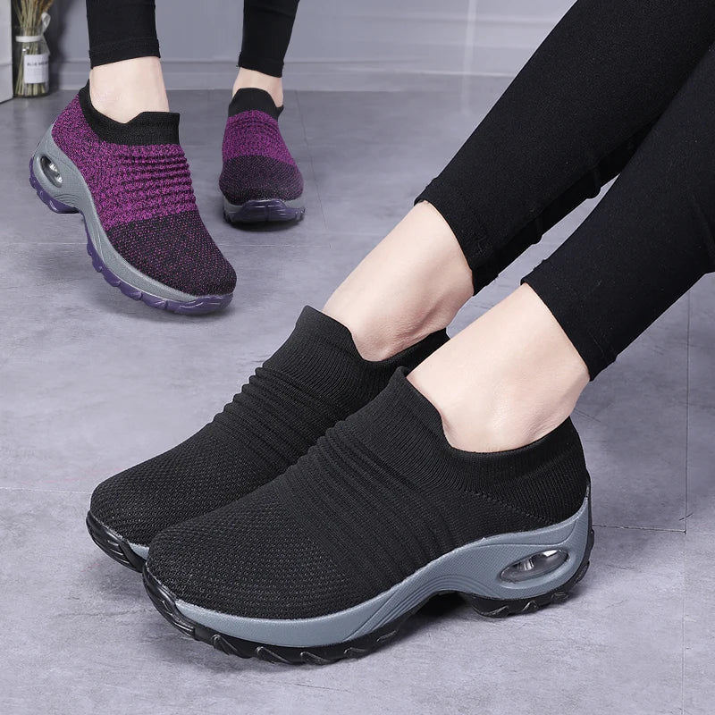 Sneakers Donna con Plateau in Mesh Traspirante