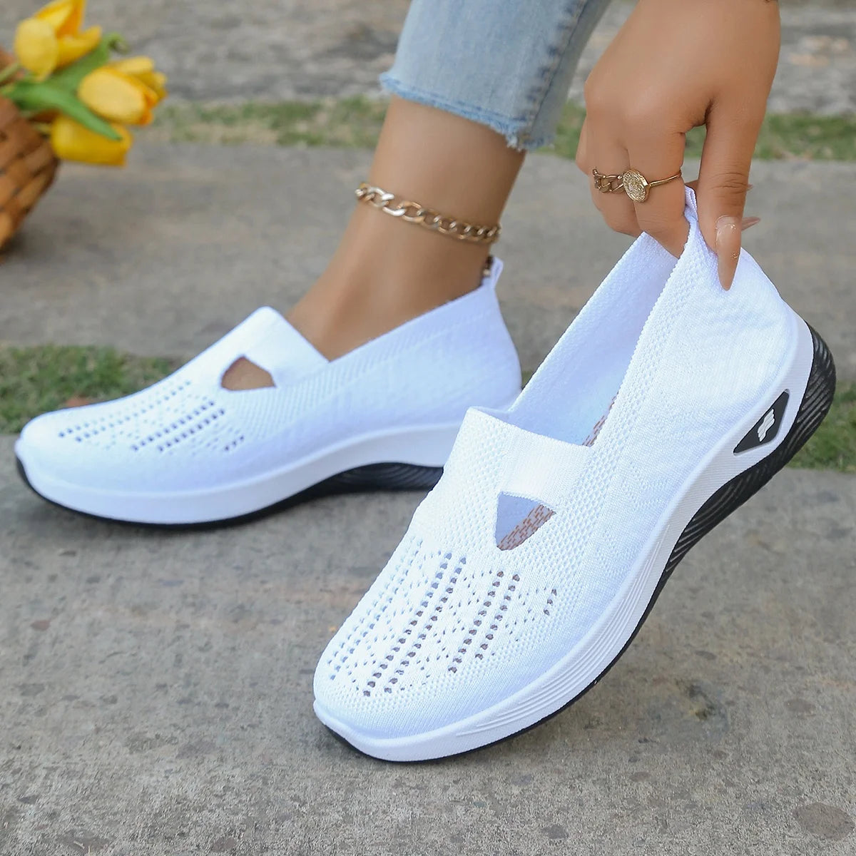 Sneakers Slip-On Donna Traforate in Maglia Traspirante