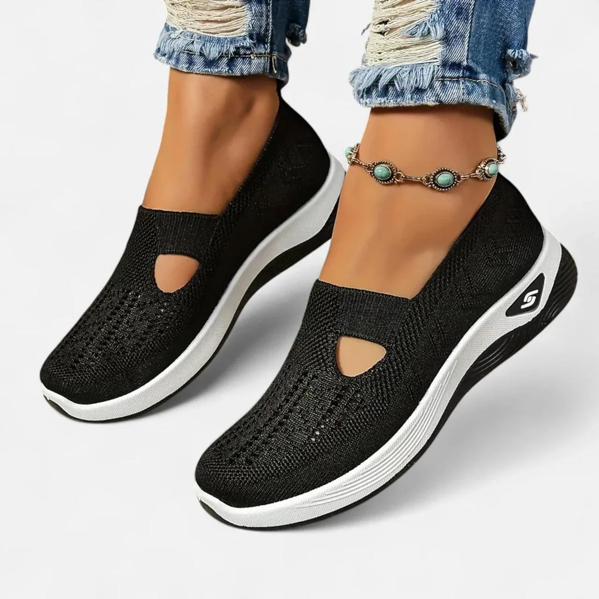 Scarpe slip-on donna in mesh nero