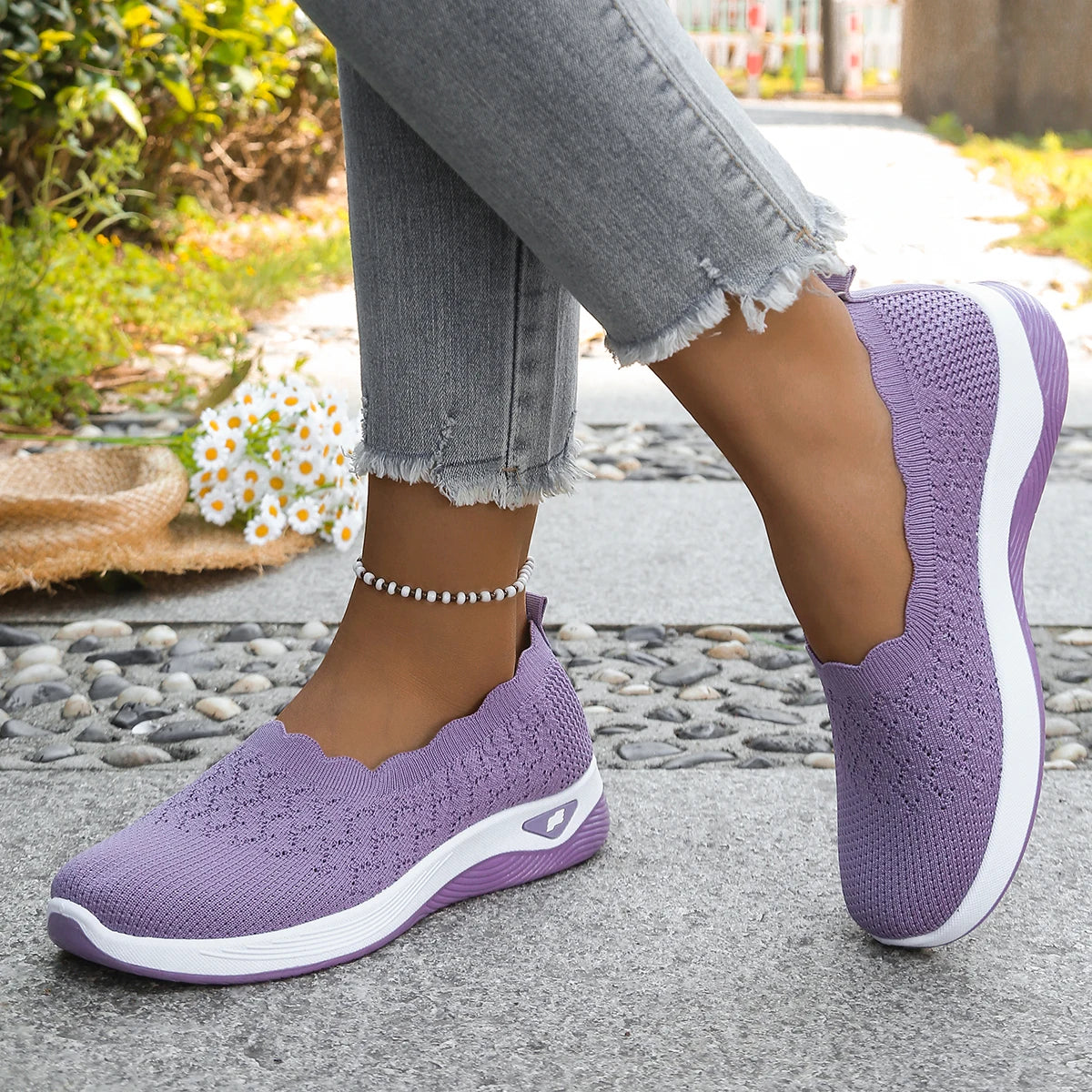 Sneakers Slip-On Donna in Maglia con Suola Rialzata