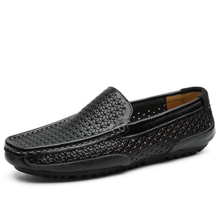 Hollow breathable slip-on driving leather shoes