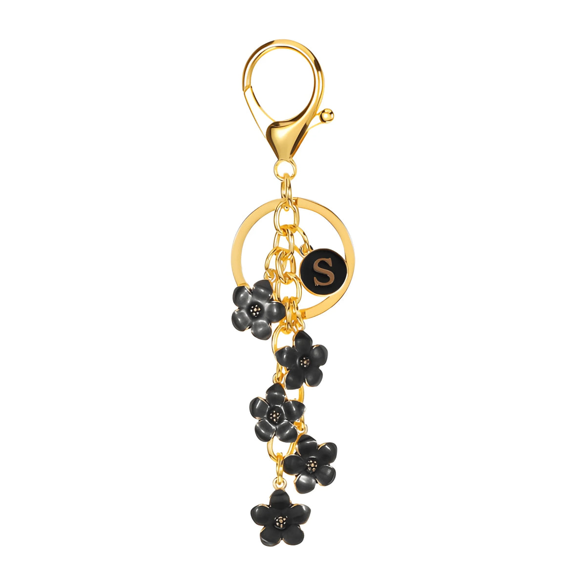 Lettera iniziale Fiore Margherita - Charm per borsa (Nero)