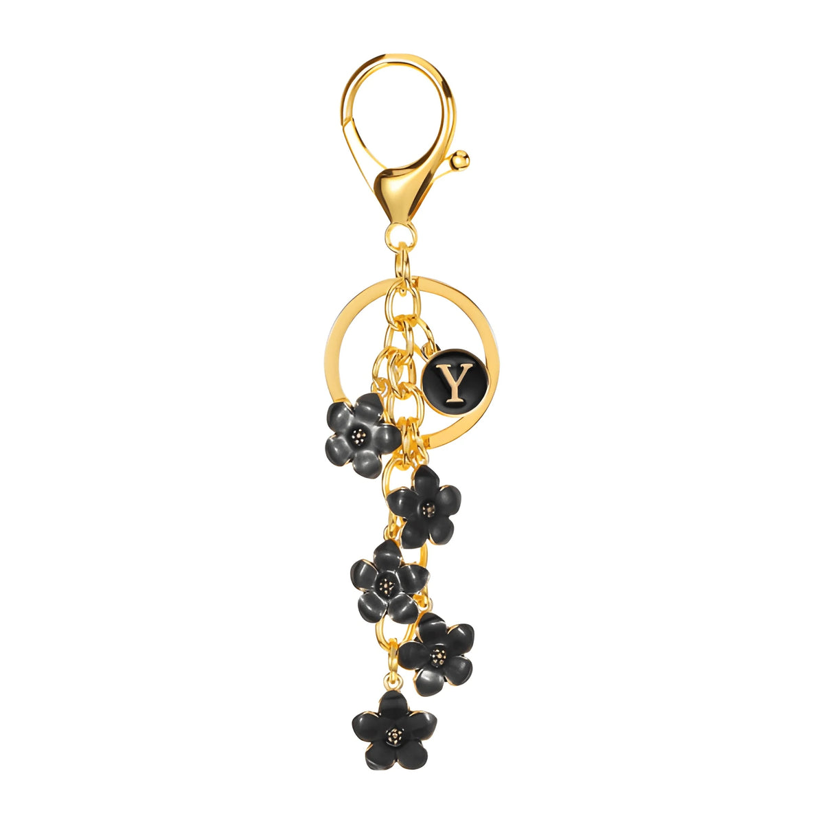 Lettera iniziale Fiore Margherita - Charm per borsa (Nero)