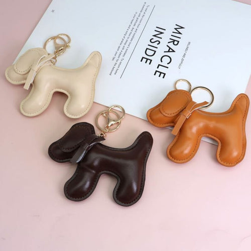 Poodle Puppy Leather Keychain Pendant
