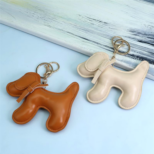 Poodle Puppy Leather Keychain Pendant