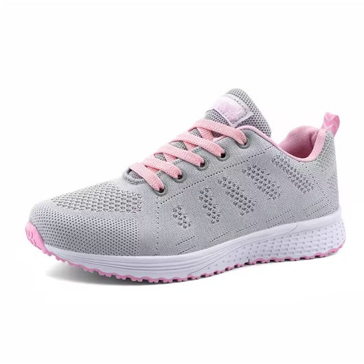 Sneakers donna grigie con lacci rosa e tomaia in mesh traforato