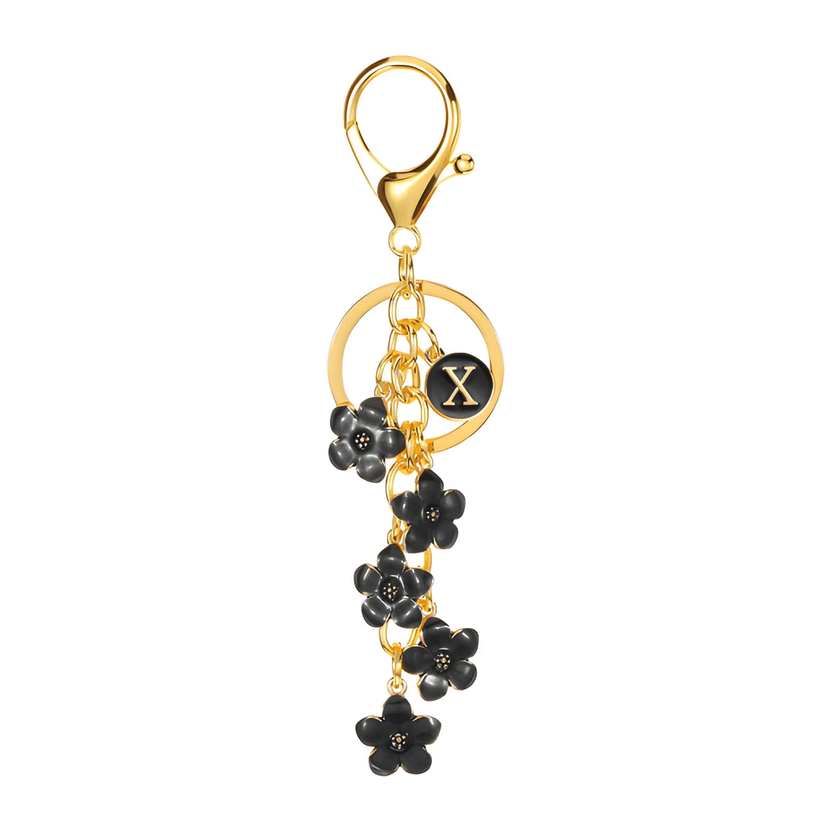 Lettera iniziale Fiore Margherita - Charm per borsa (Nero)